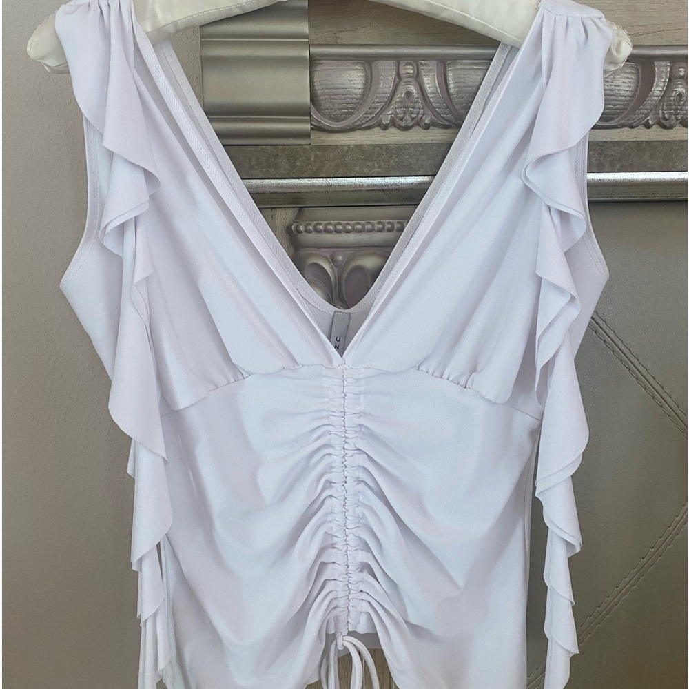 Sexy white rushed tank top